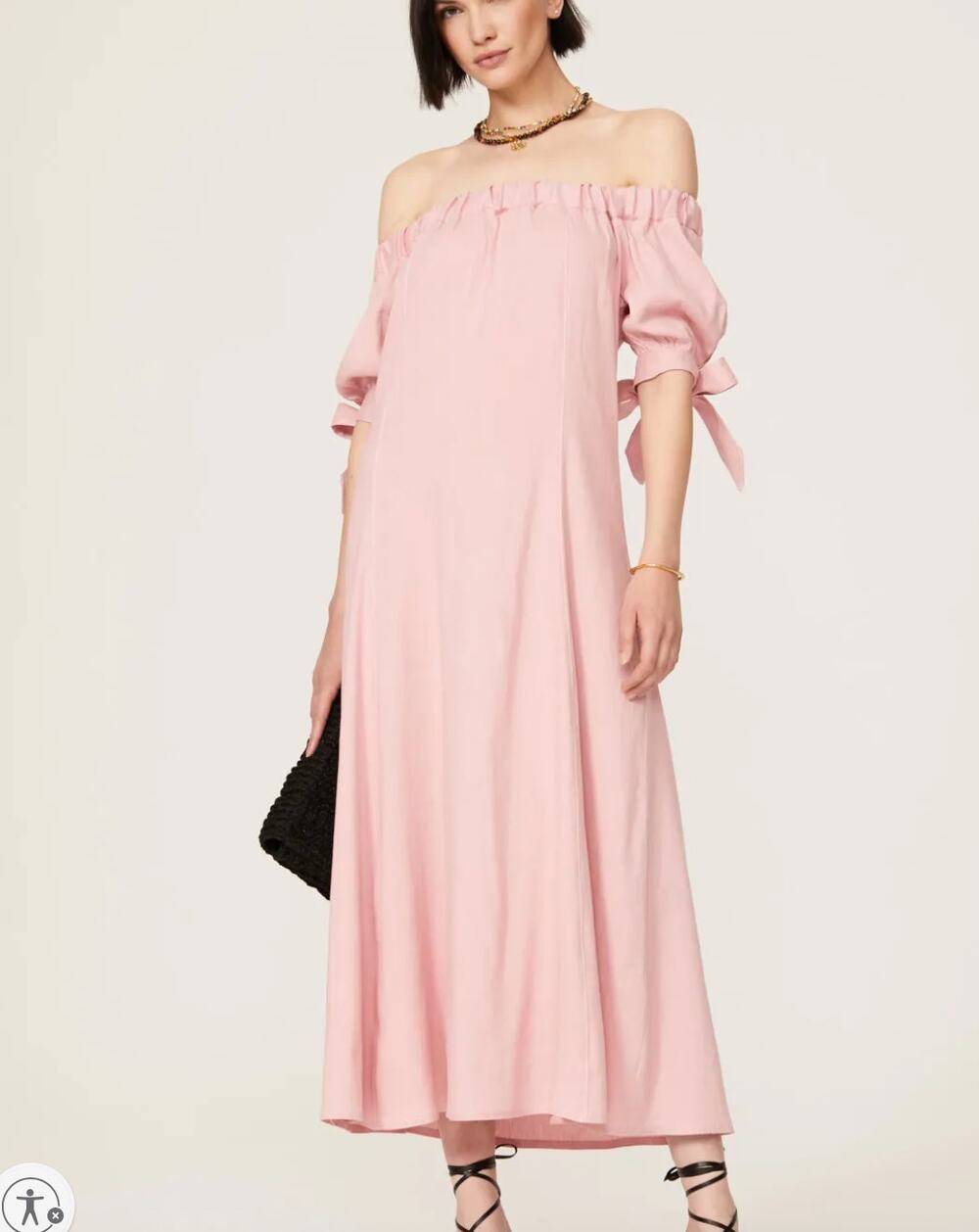 SFIZIO Pink Linen Midi Dress Size 0 Party Off Shoulder Italian Designer $429